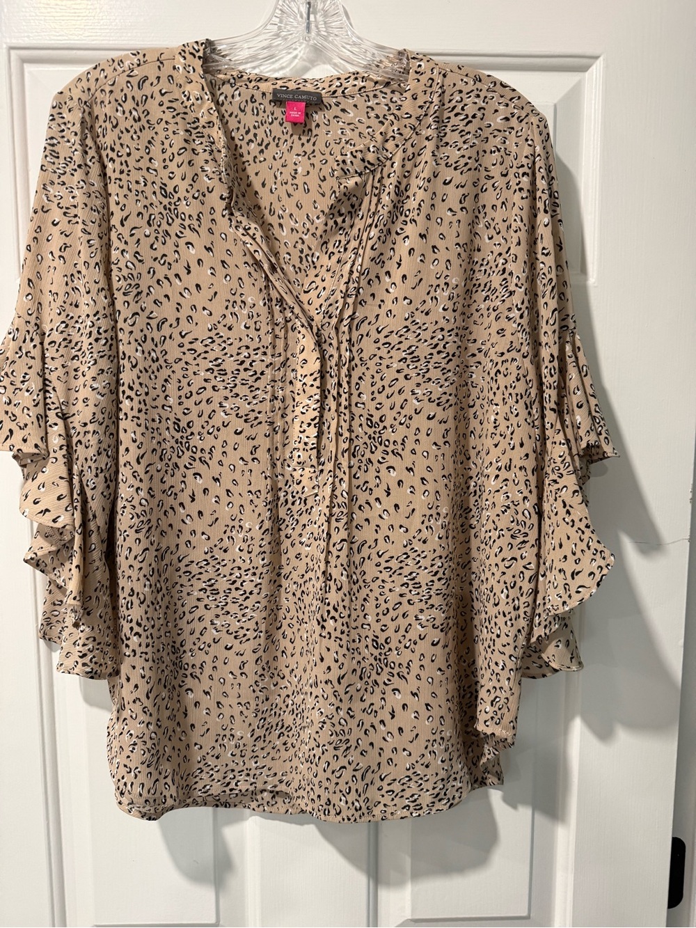 Vince Camuto Taupe Leopard Print Ruffle Sleeve Blouse
